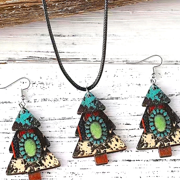 Woodlike Christmas 🎄 Tree Necklace & Earring Set - Picture 1 of 4